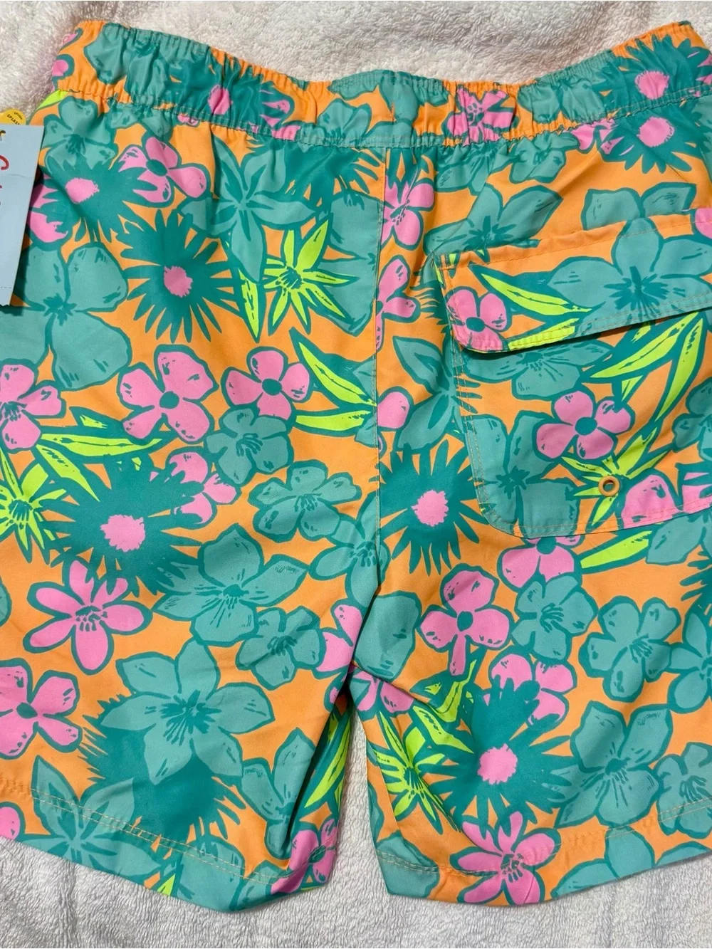 Cat & Jack Teal, Orange & Pink Tropical Floral Boys Swim Shorts L 10/12
